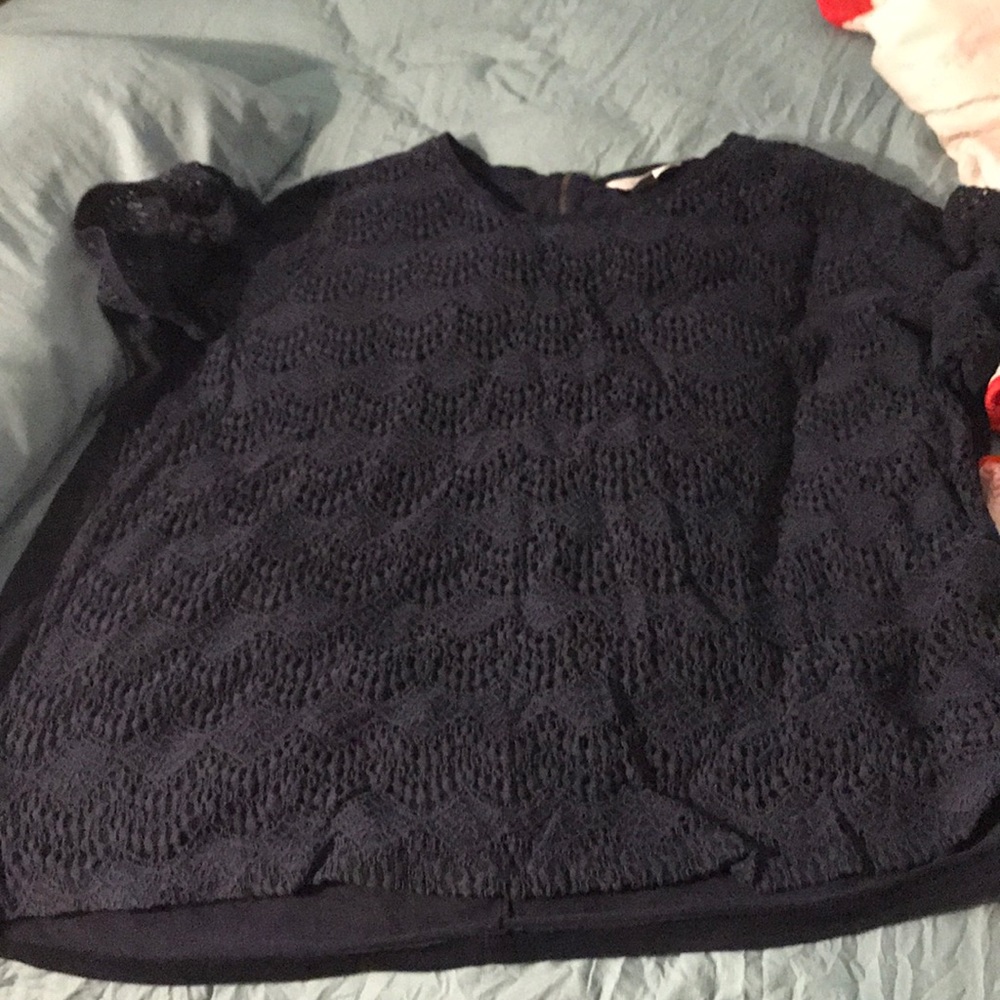 Crocheted lacy front t-shirt.